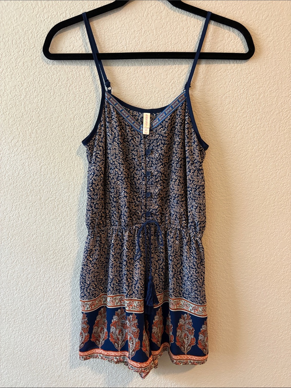 Xhilaration Navy Floral Border Print Romper